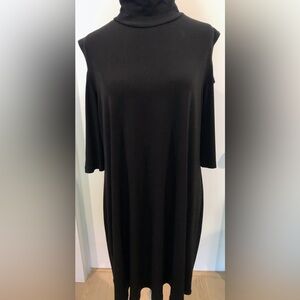 Clara Sun Woo Black Mock Turtleneck, Cold-Shoulder Long Tunic L